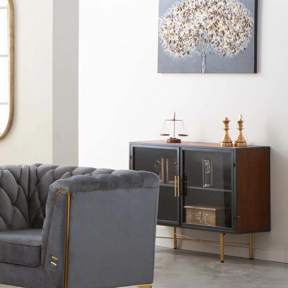 Buffet Alexandra House Living Marron Métal Verre Bois D'épicéa Bois Mdf 35 X 80 X 100 Cm