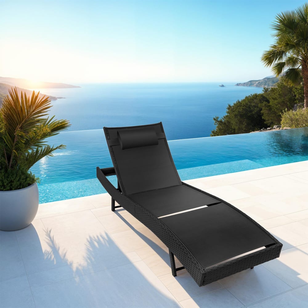 Chaise Longue En Rotin Moana Noir