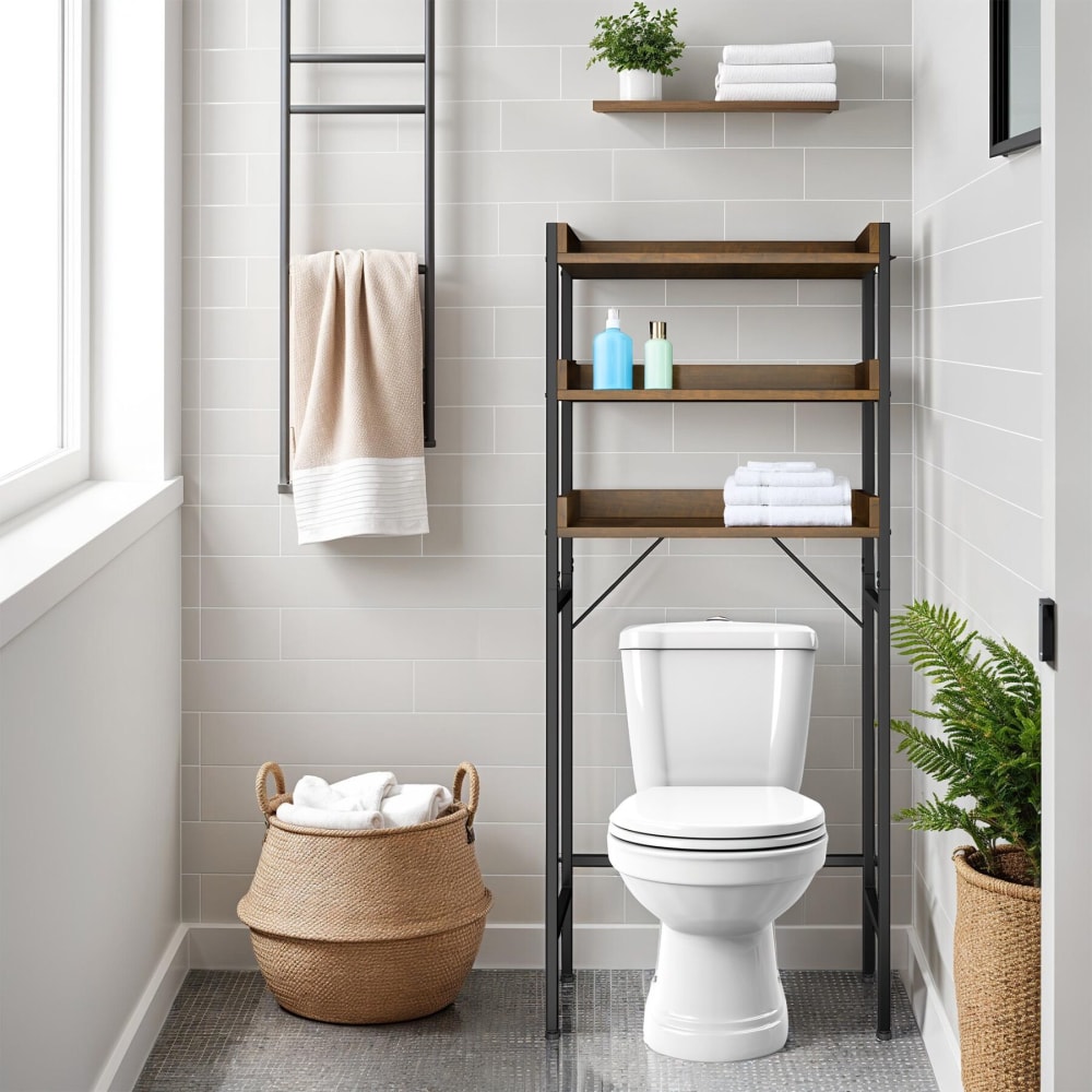 Étagère De Salle De Bain Avec 3 Étages Style Industriel Bois Foncé