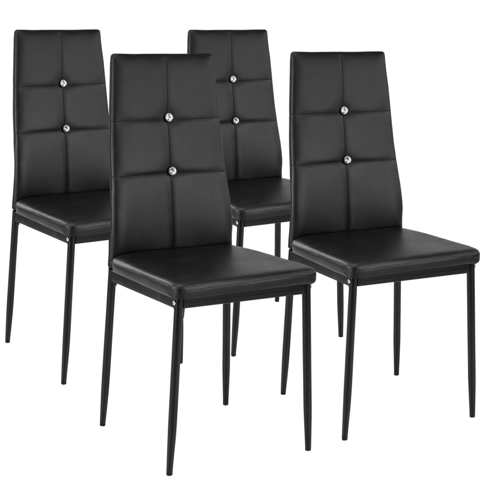Lot De 4 Chaises De Salle À Manger, Cuir Synthétique, Rembourré, Noir