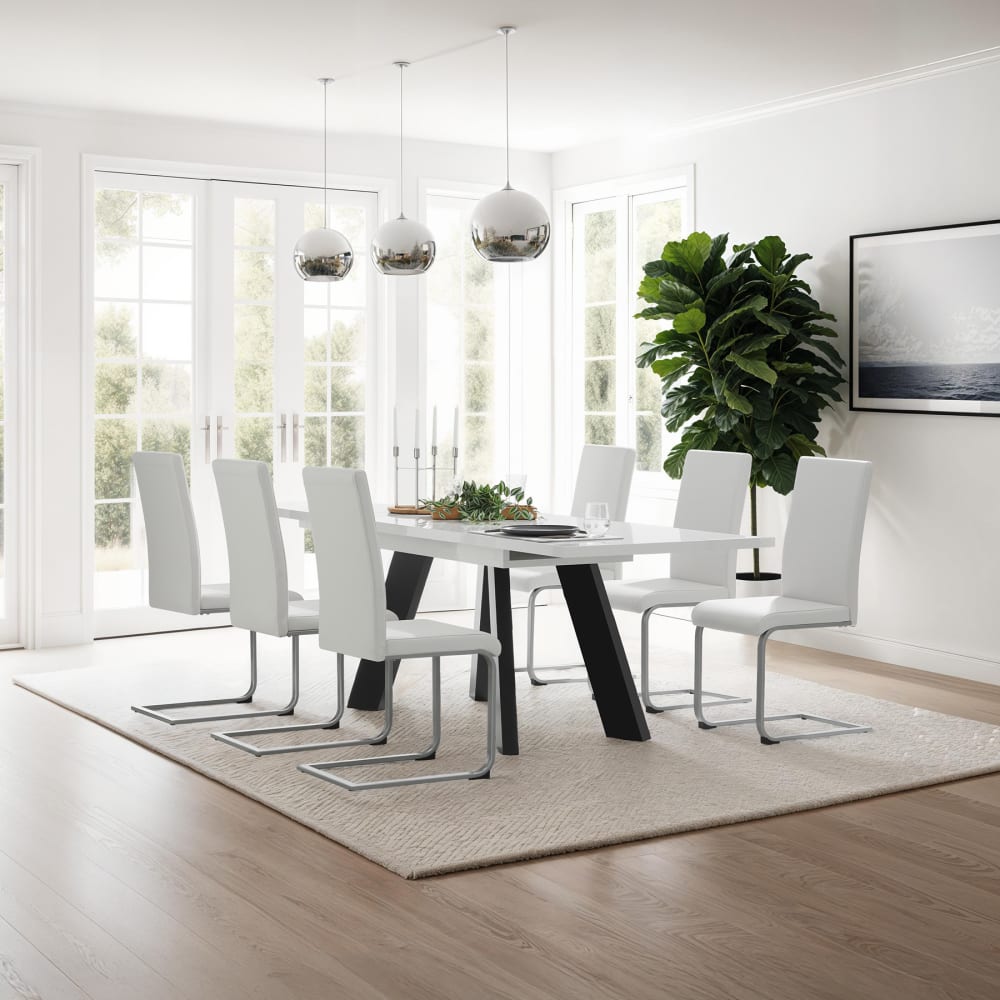Ensemble 4 Chaises Salle À Manger Rembourrées Cuir Synthétique Blanc