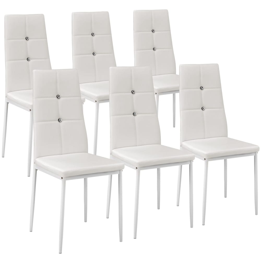 Lot De 6, Chaises De Salle À Manger, Cuir Synthétique, Blanc