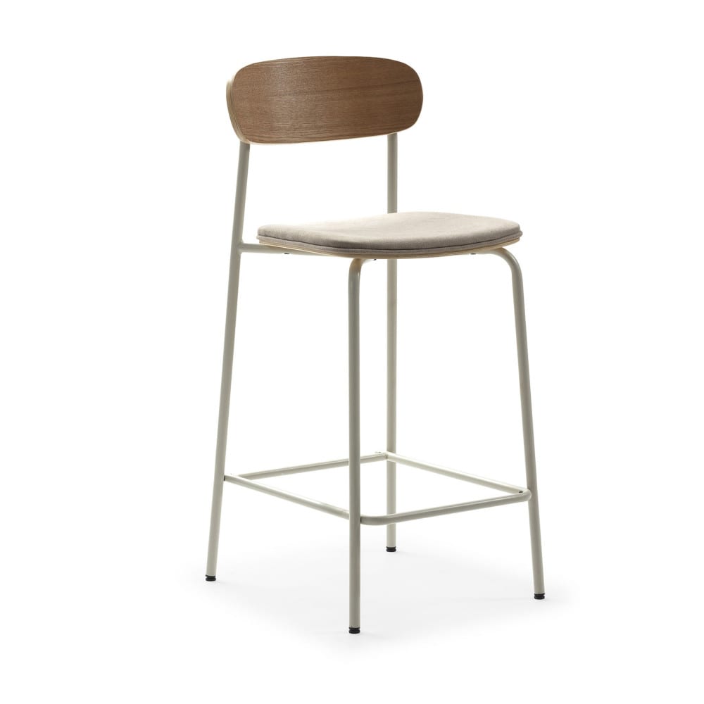 Arno - Lot de 2 chaises de bar en tissu et métal H66cm - Beige