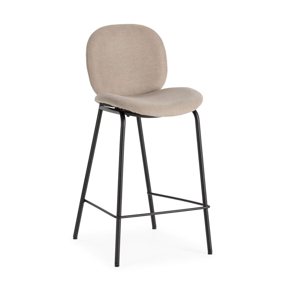 Bega - Lot de 2 chaises de bar en tissu et métal H65cm - Beige