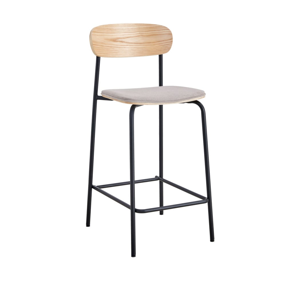 Arno - Lot de 2 chaises de bar en tissu et métal H66cm - Gris clair