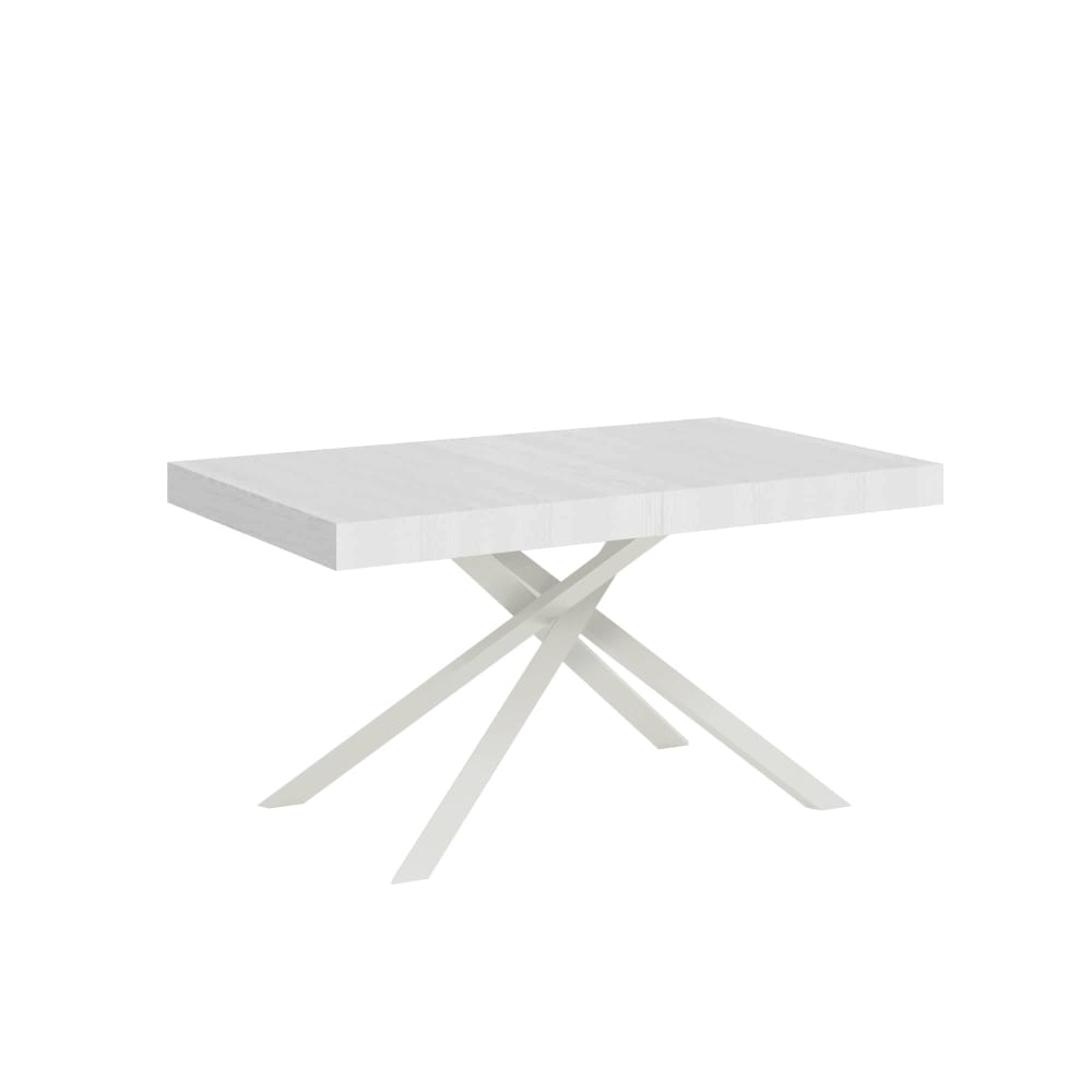 Table Extensible 140/244x90 Cm Karida Frêne Blanc Pieds Blancs