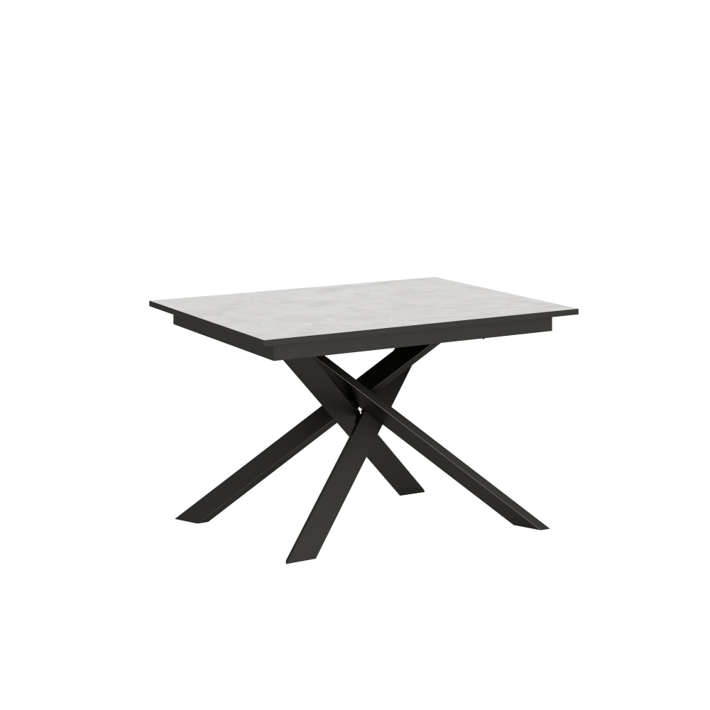 Table Extensible 120/180x90 Cm Ganty Blanc Spatulé Bande De Chante Anthracite Cadre Et Pieds Anthracite