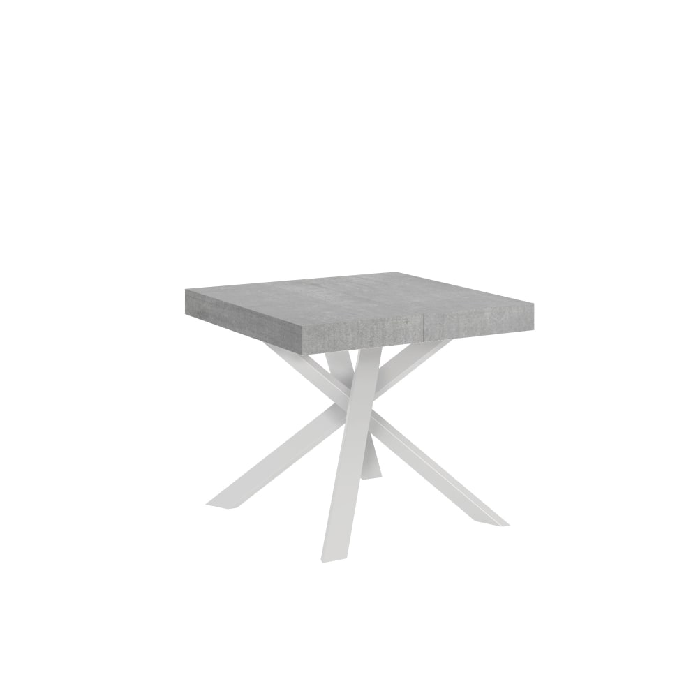 Table Extensible 90/194x90 Cm Clerk Gris Béton Pieds Blancs