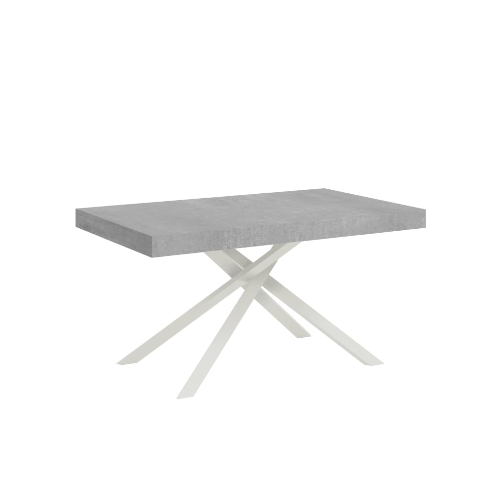 Table Extensible 140/244x90 Cm Karida Gris Béton Pieds Blancs