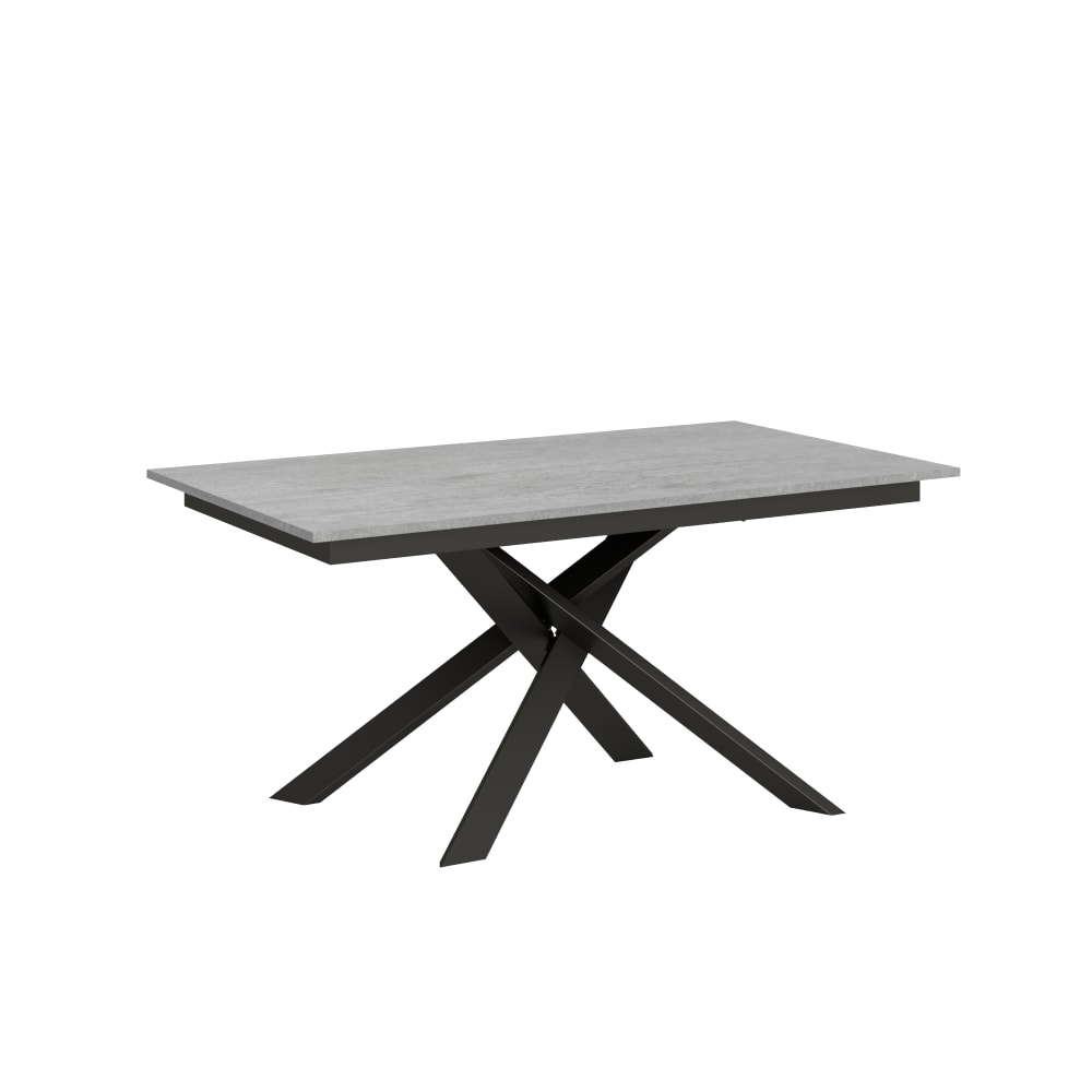 Table Extensible 90x160/220 Cm Ganty Cemento Chant De La Même Couleur Que Le Piètement Anthracite
