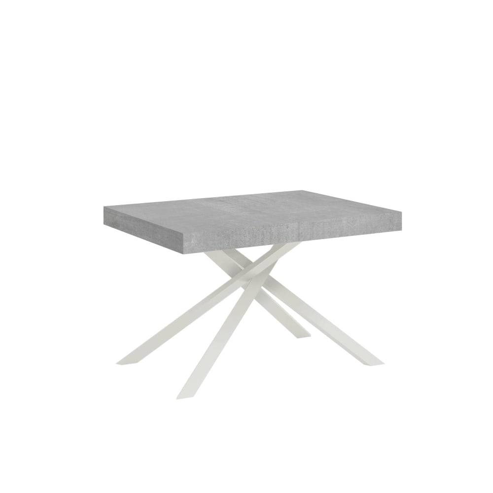 Table Extensible 120/224x90 Cm Karida Gris Béton Pieds Blancs