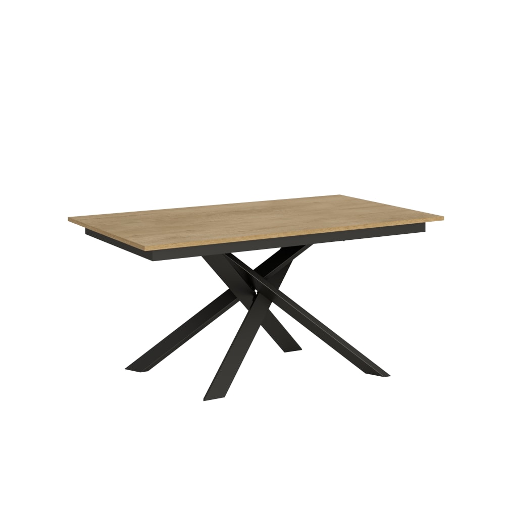 Table Extensible 160/220x90 Cm Ganty Chêne Nature Bande De Chante En Teinte Cadre Et Pieds Anthracite