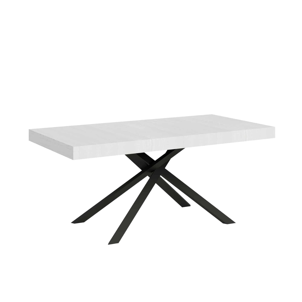 Table Extensible 180/284x90 Cm Karida Frêne Blanc Pieds Anthracite