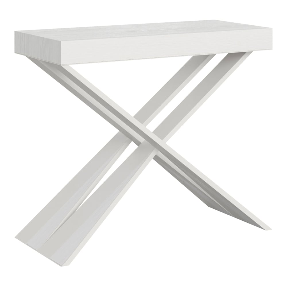 Console Extensible 90x40/300 Cm Diago Frêne Blanc Avec Cadre Blanc