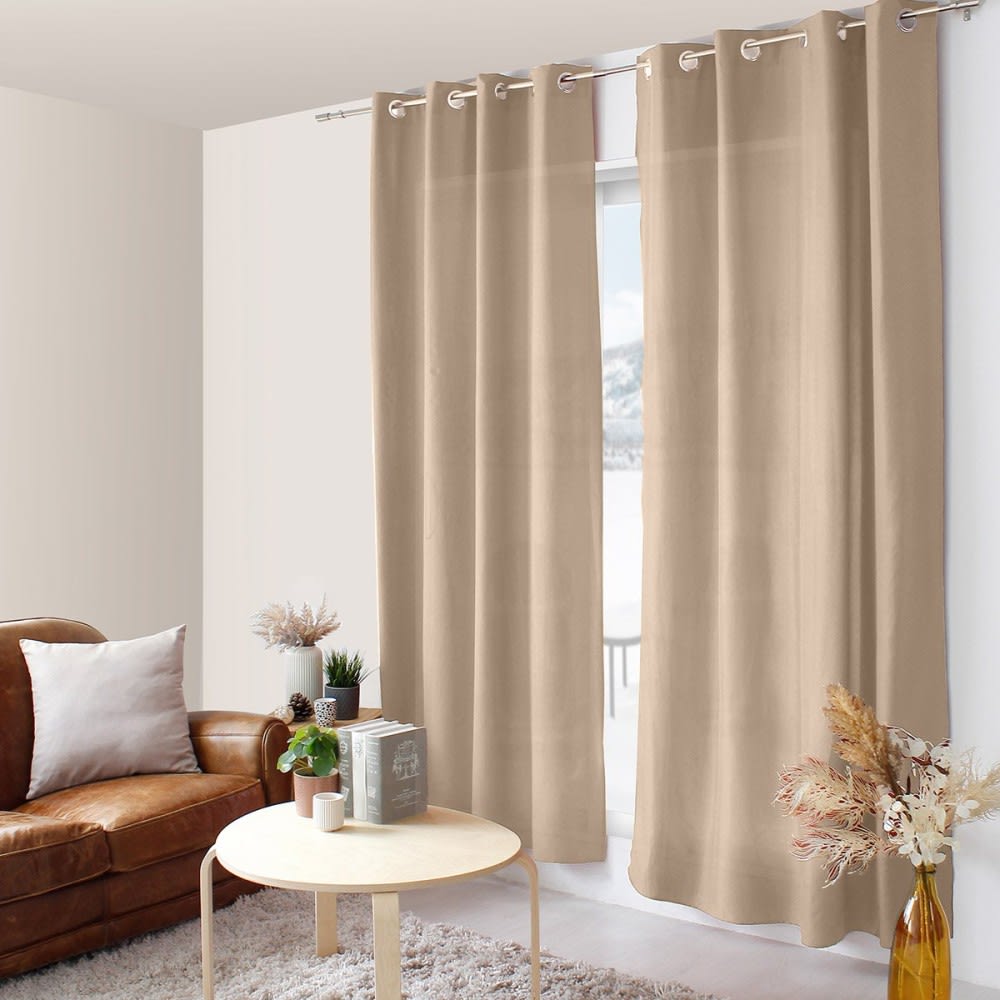 Rideau avec Œillets, Beige naturel, 140x240cm, 100% polyester, Collection ZOE, CMADECO