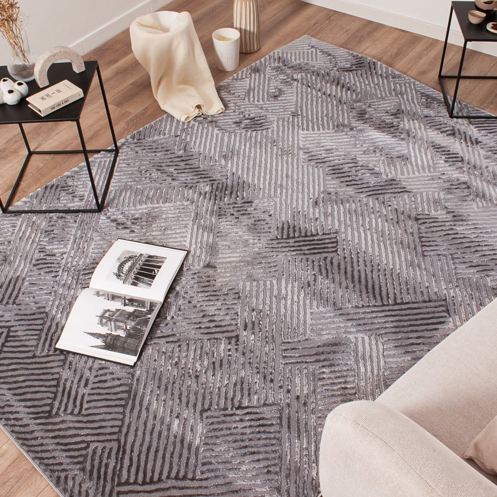 Tapis à poils ras motif géométrique - gris - 160x230 cm