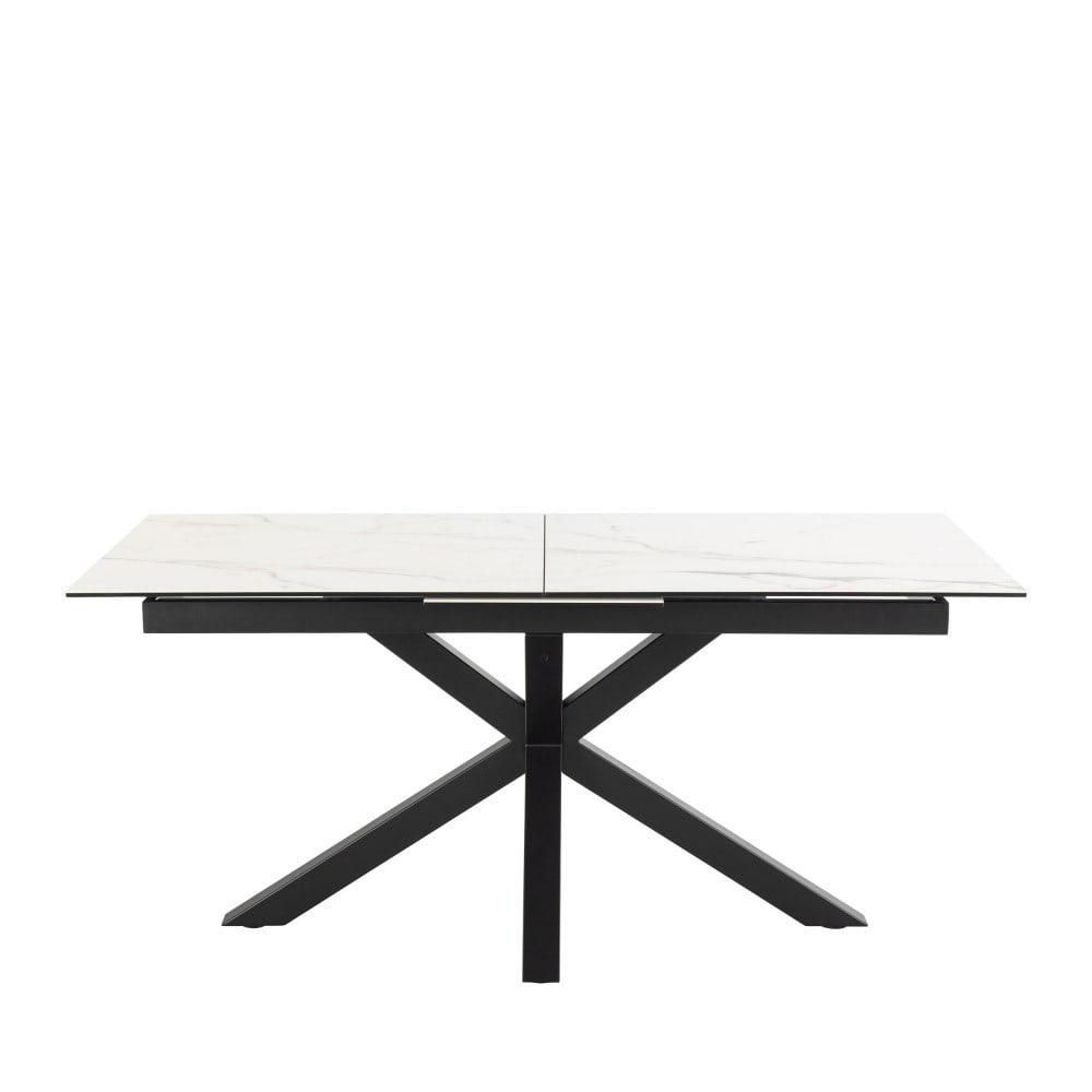 Eurame - Table à manger extensible 6 à 8 places en céramique et métal 168-210x90cm - Blanc