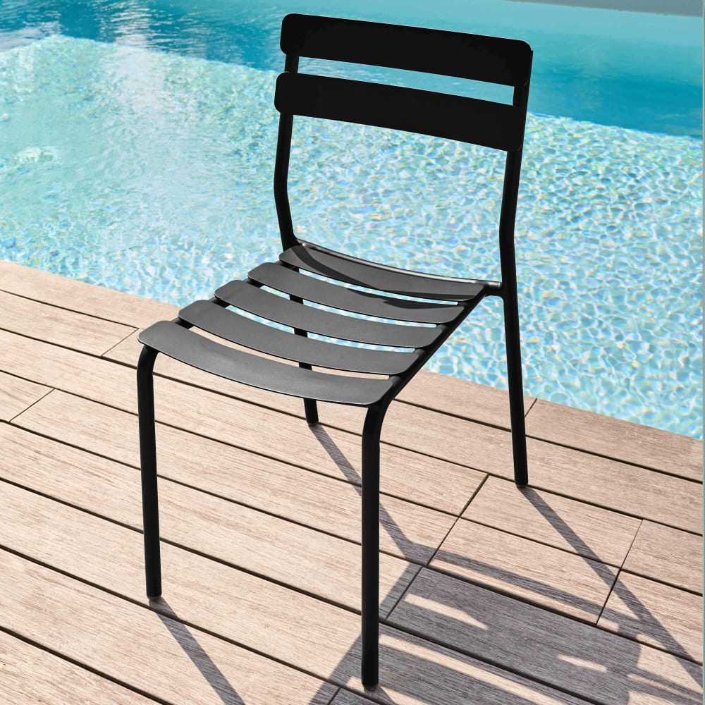 Chaise de terrasse en aluminium noire Oviala