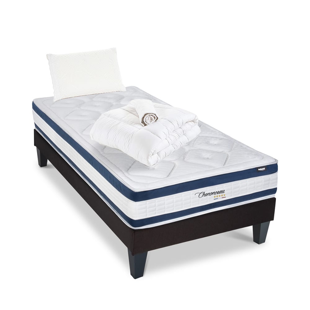 Pack Chenonceau 90x190 cm Matelas Mousse + Sommier Bois + Accessoires