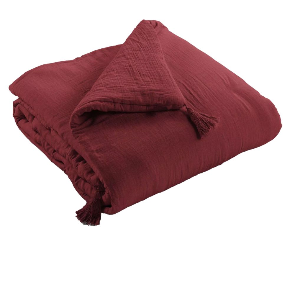 Edredon 150x150 Cm Gaze De Coton Lie De Vin