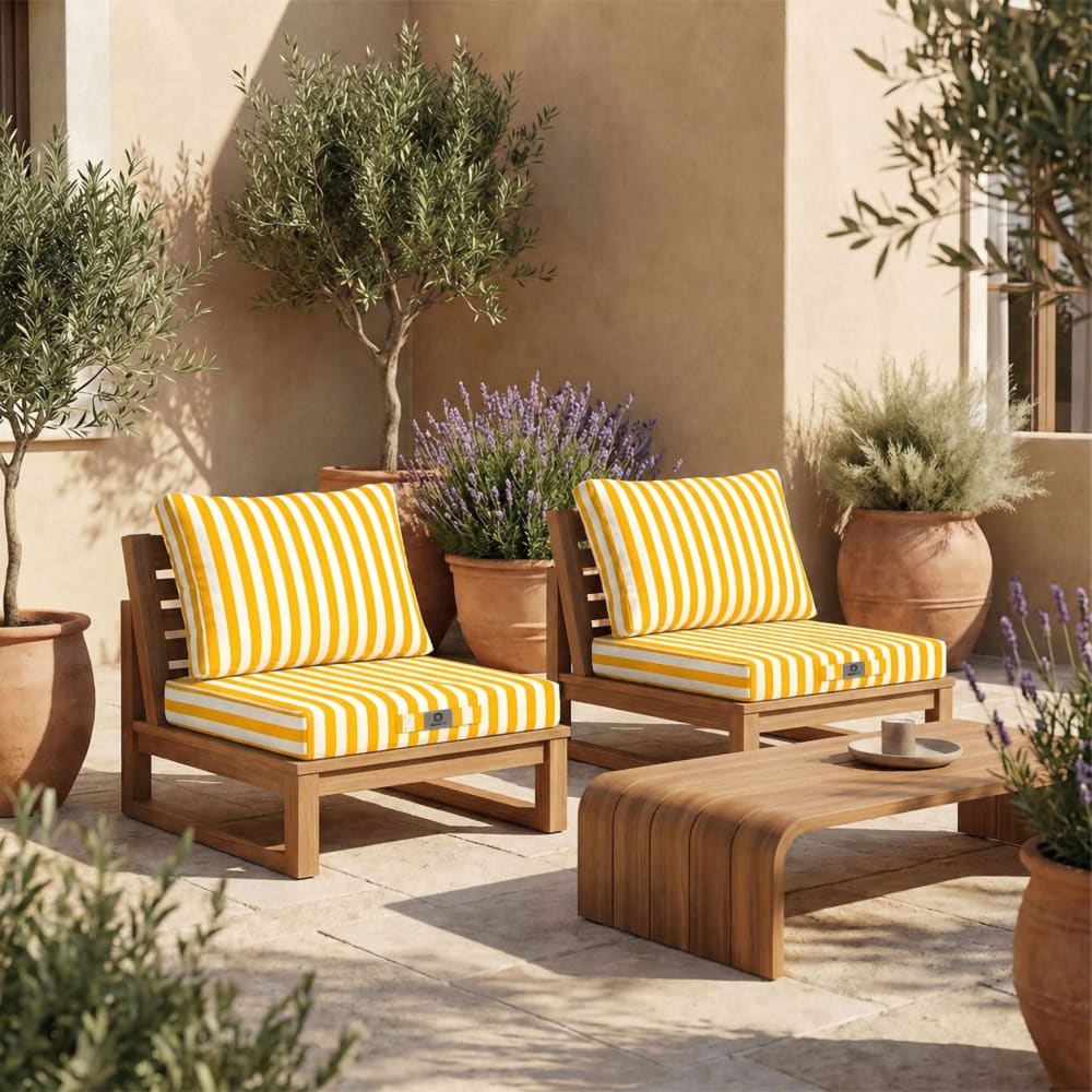 Ensemble Coussins Salon Jardin 60x60 Rayure Jaune - Premium 270g (assise + Dossier)