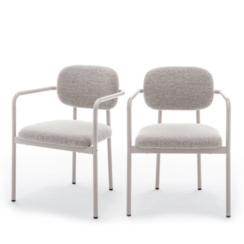 Stuart - Lot de 2 fauteuils de table en tissu bouclette pieds beiges - Beige
