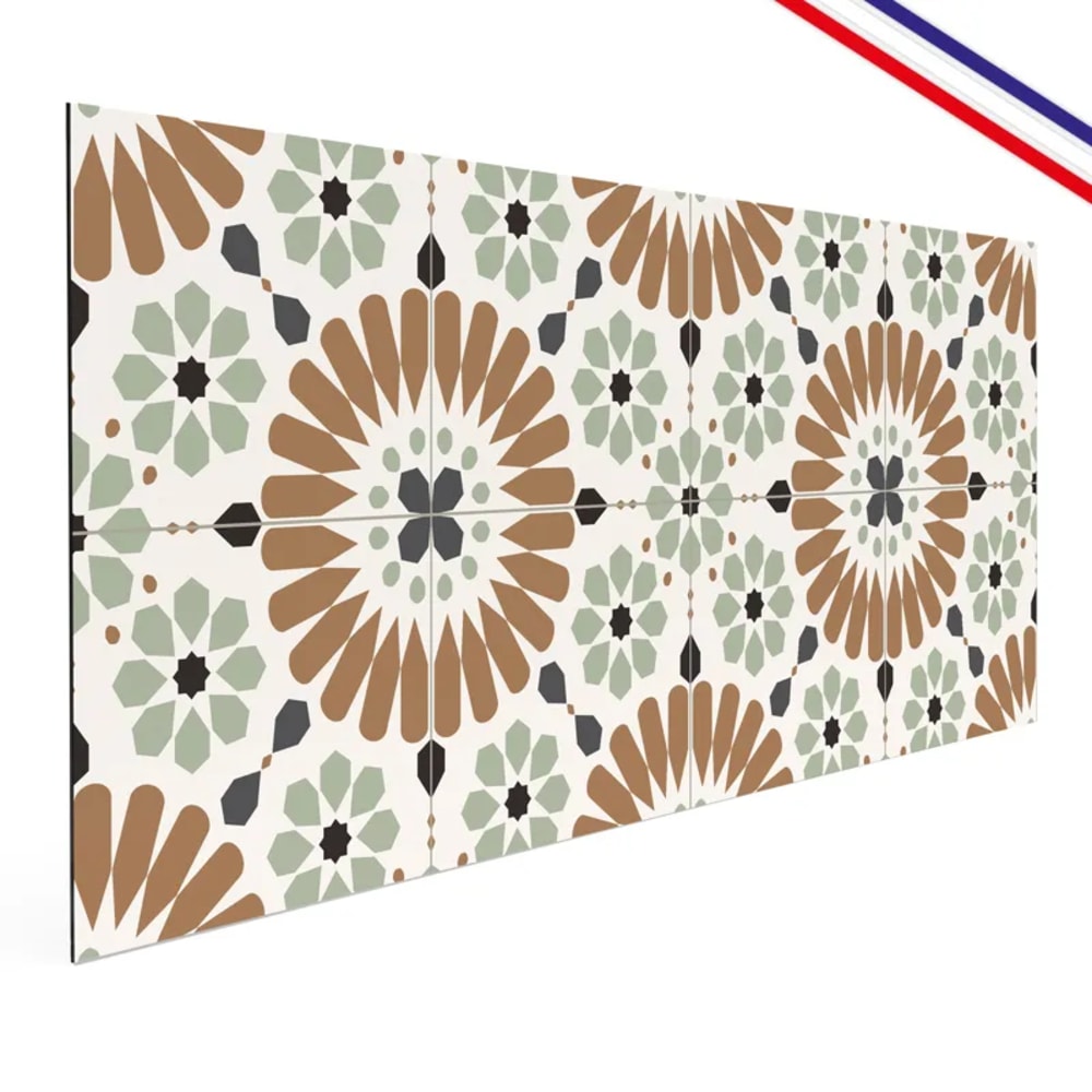 Crédence cuisine en aluminium - effet carreaux de ciment marron et vert - 240x50 cm (en 2 bandeaux)