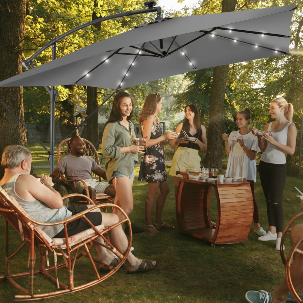 Parasol 250 X 250 Cm Avec Éclairage Led Solaire Mécanisme Fluide