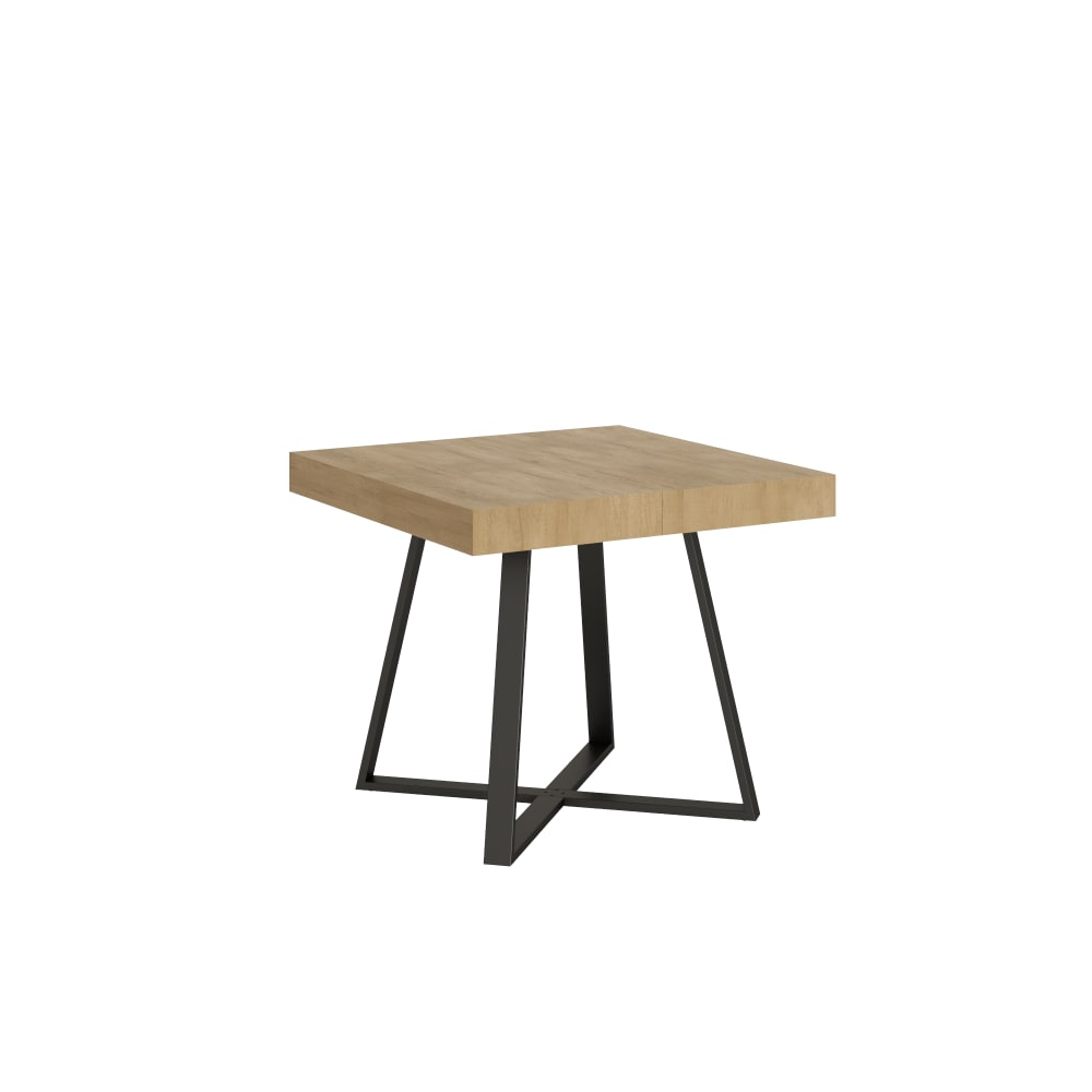 Table Extensible 90/194x90 Cm Abbraccio Effet Bois, Chêne Nature Pieds Anthracite