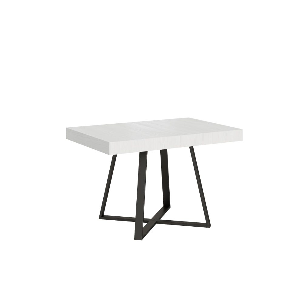 Table Extensible 120/224x90 Cm Abbraccio Effet Bois, Frêne Blanc Pieds Anthracite