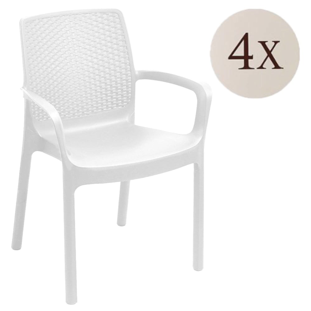Ensemble de 4 chaises d'extérieur Dnardin, Sièges de jardin, Chaise de table à manger, Chaises effet rotin, 54x60h82 cm, Blanc