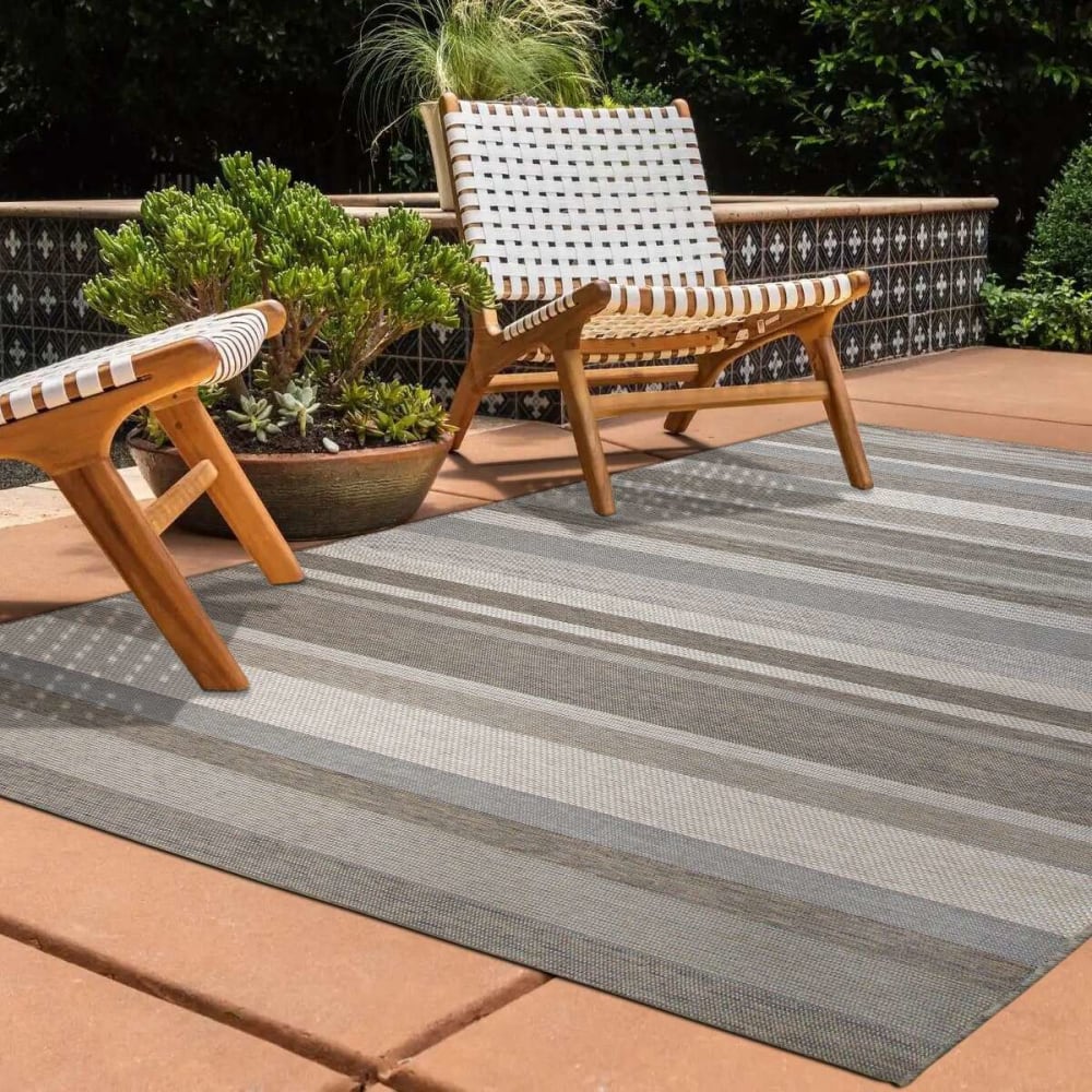 Tapis d'extérieur/intérieur motifs lignes mix beige 160x230