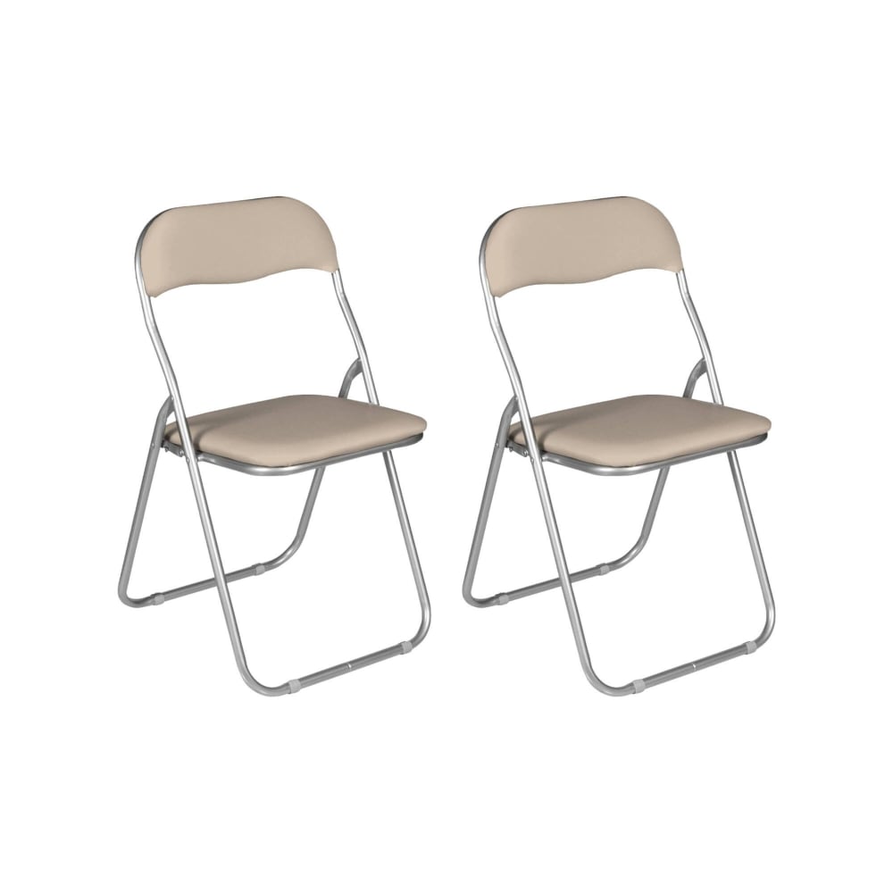 Lot De 2 Chaises Pliante,en Fer,beige,43x47h79.5 Cm
