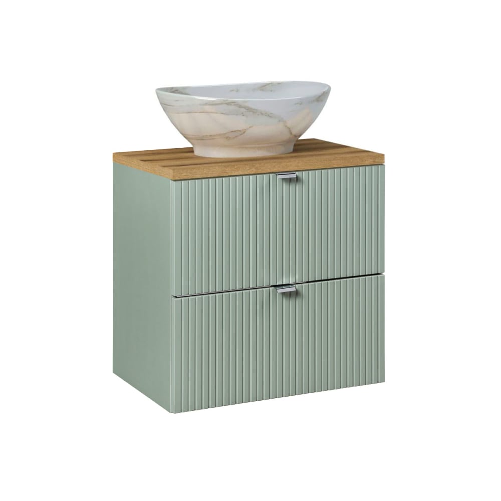 Meuble simple vasque 60cm 2 tiroirs panneaux mélaminé et mdf vert