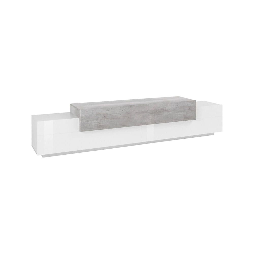 Meuble Tv Effet Bois Blanc Brillant, Ciment 240x45 Cm