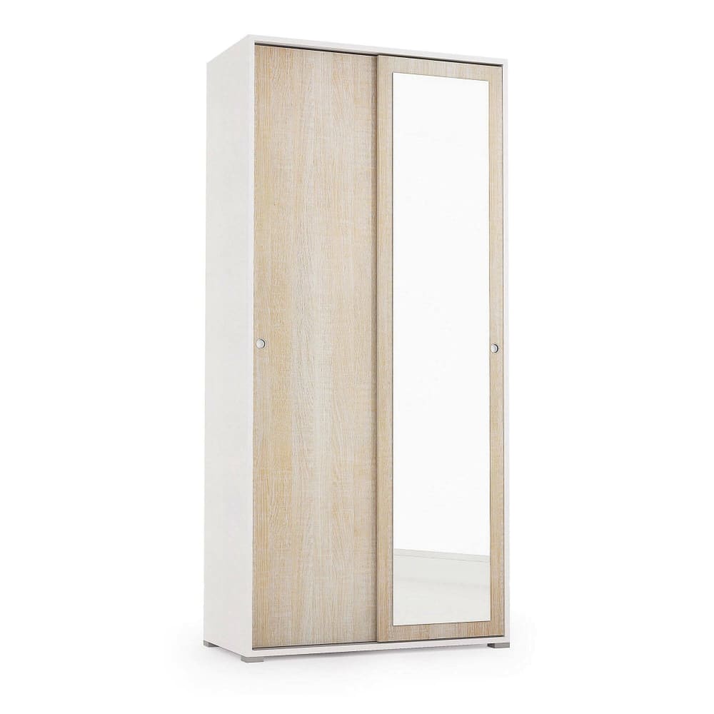 Garde-robe 2 Portes, Effet Bois, Chêne Clair, Blanc, 90x45h195 Cm