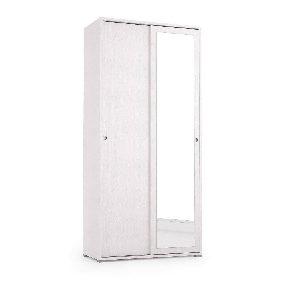 Garde-robe 2 Portes, Effet Bois, Blanc, 90x45h195 Cm