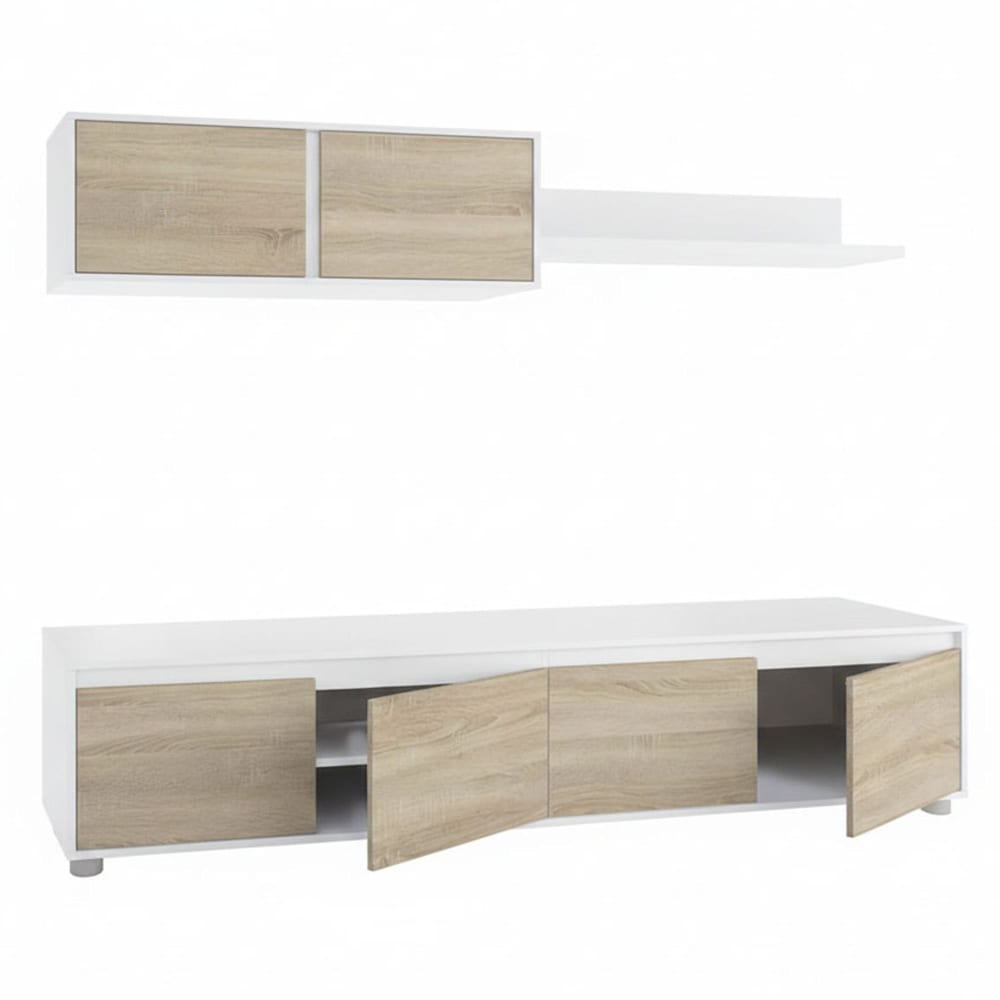 Ensemble Mural Effet Bois Blanc, Chêne 200x41 Cm