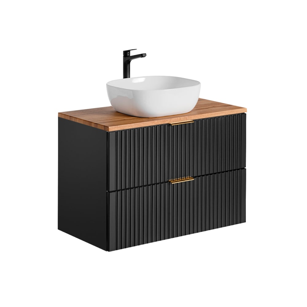Meuble simple vasque 80cm panneaux mélaminé et mdf noir