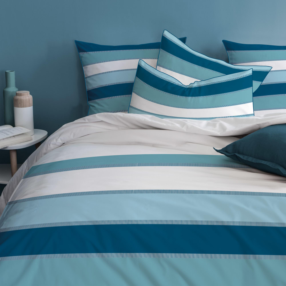 Tendance Océane Parure De Lit 2 Personnes 100% Coton Oeko-tex Housse De Couette 260x240cm + 2 Taies