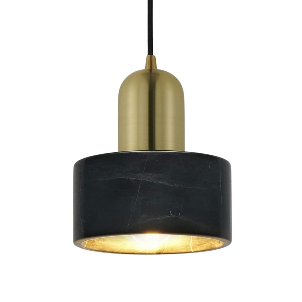 Suspension cylindrique marbre noir et métal doré - Meryl