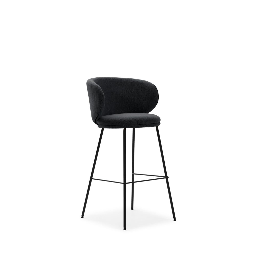 Havel - Lot de 2 tabourets de bar en tissu et métal H65cm - Gris foncé