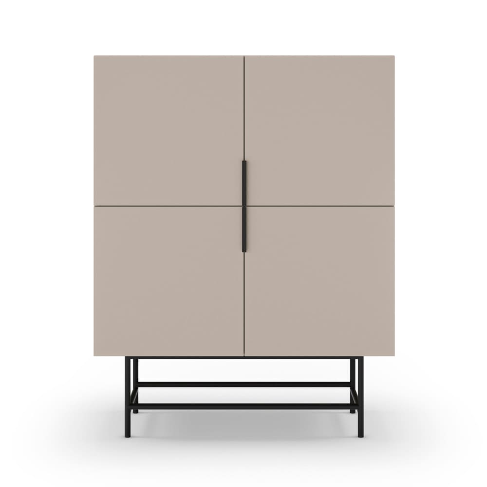Vintara - Buffet haut 4 portes en bois et métal H128cm - Beige