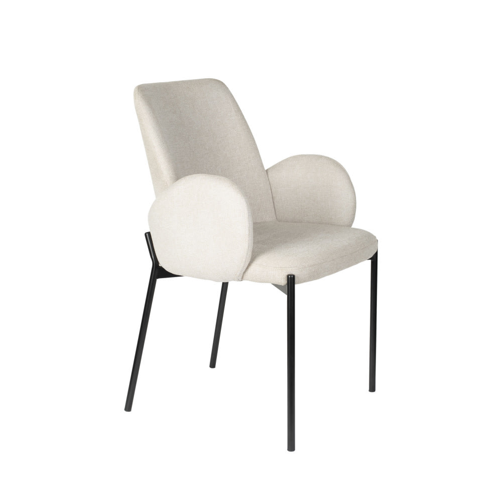 Tjarda - Lot de 2 fauteuils de table en tissu et métal - Écru