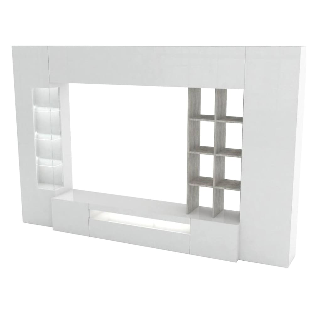 Unité Murale Dfazz, 290x40h192 Cm, Blanc Brillant Et Béton