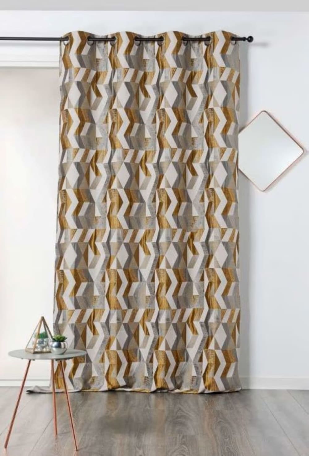 Rideau tendance motif courbe design - 135x240cm - Beige