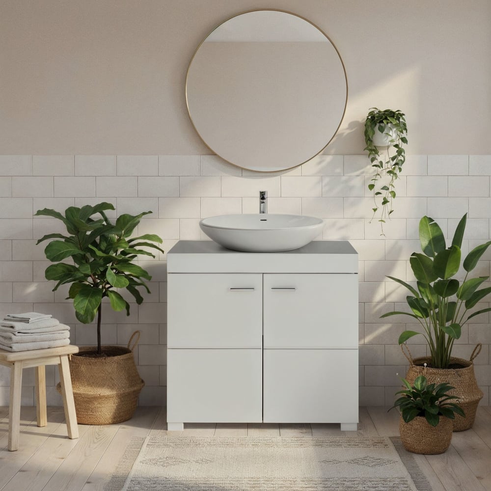 Meuble sous-lavabo 2 compartiments avec 2 portes battantes blanc