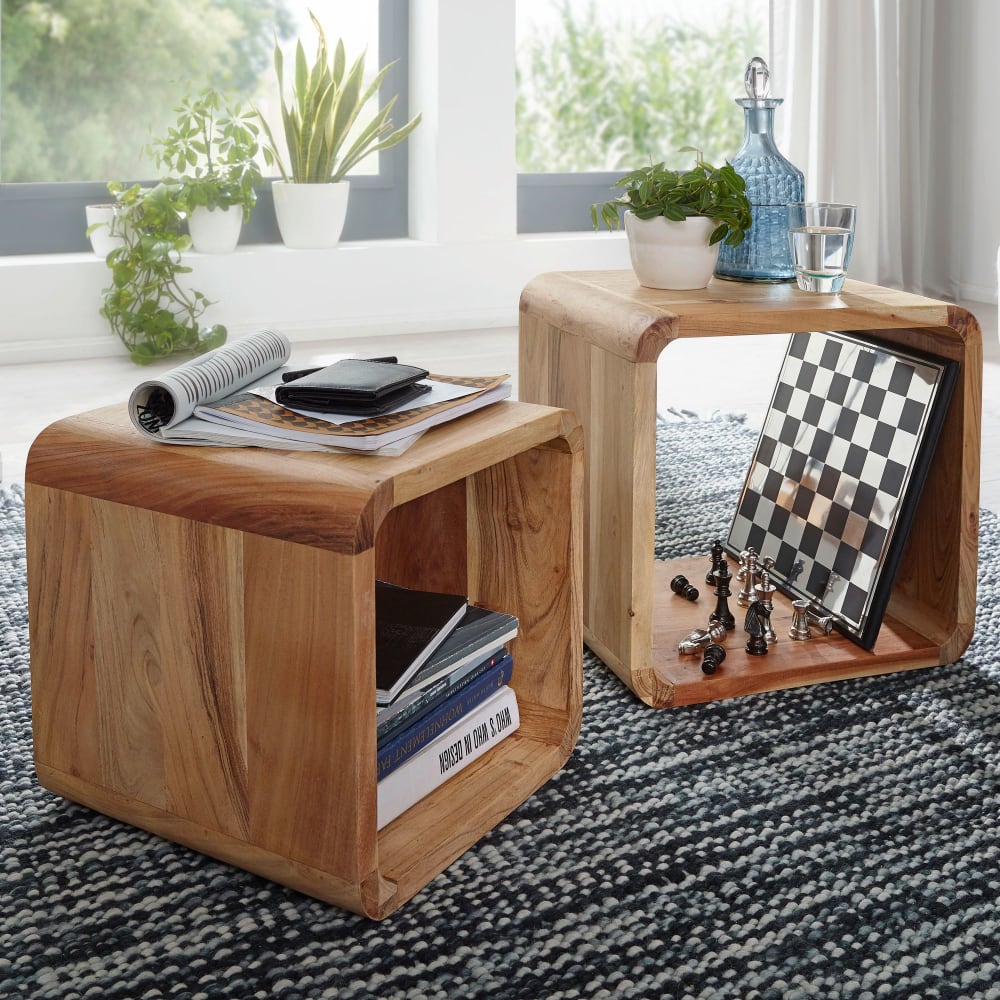 Finebuy Table D'appoint Lot De 2 Bois Massif Table Gigogne Basse Salon Moderne