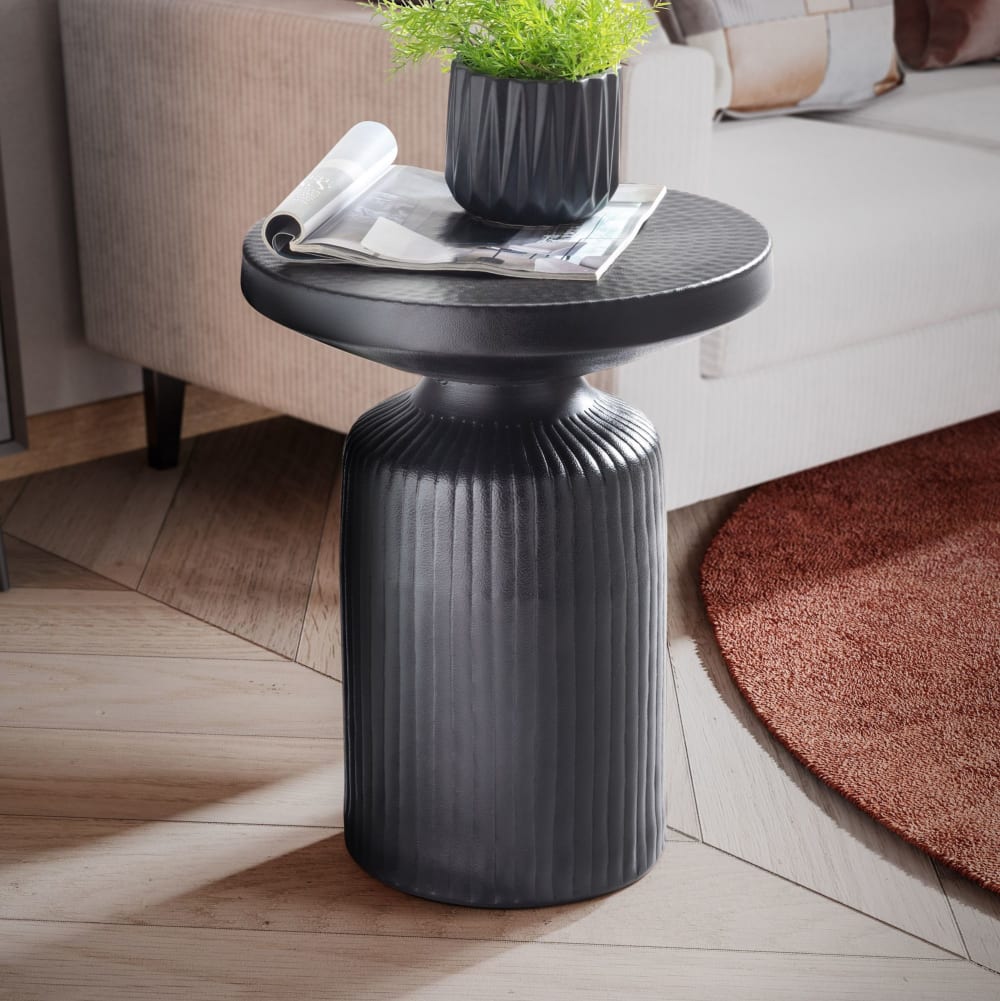 Finebuy Table D'appoint Métal 40x40x50 Cm Petite Table Salon Ronde Noir Martelé