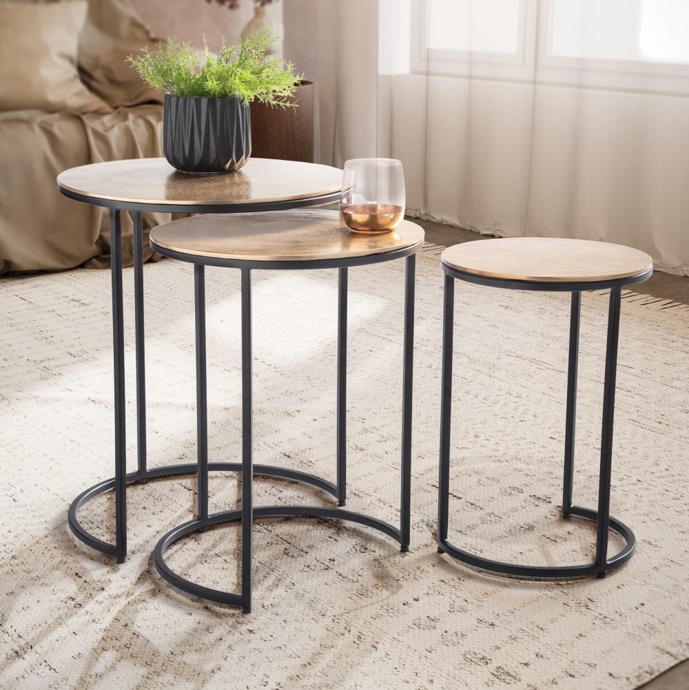 Finebuy Table D'appoint Lot De 3 Petite Table Basse De Salon Métal Moderne Or